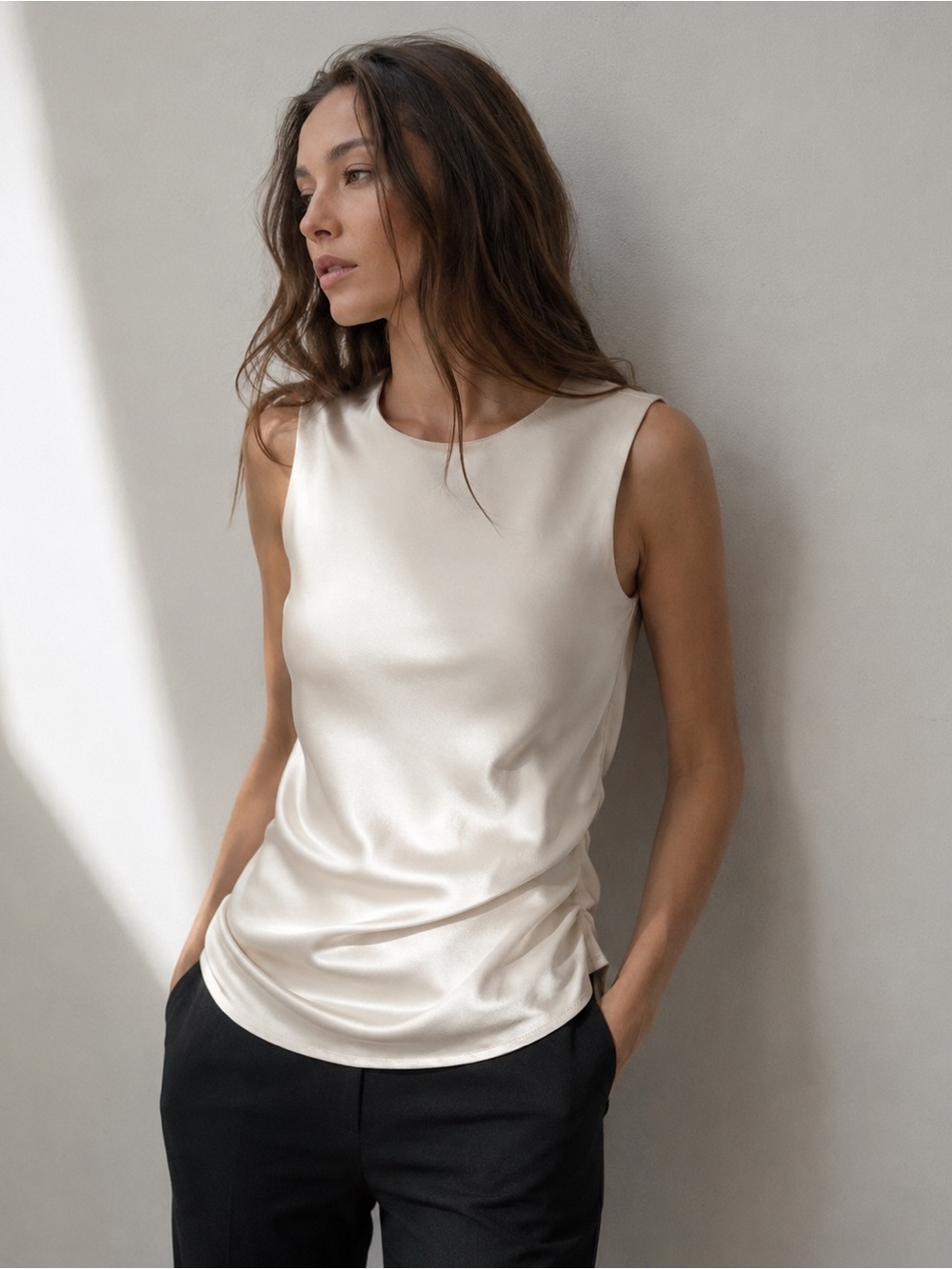 ECRU Ivory Satin Sleeveless Blouse | Chic Work to Weekend Top Size Small